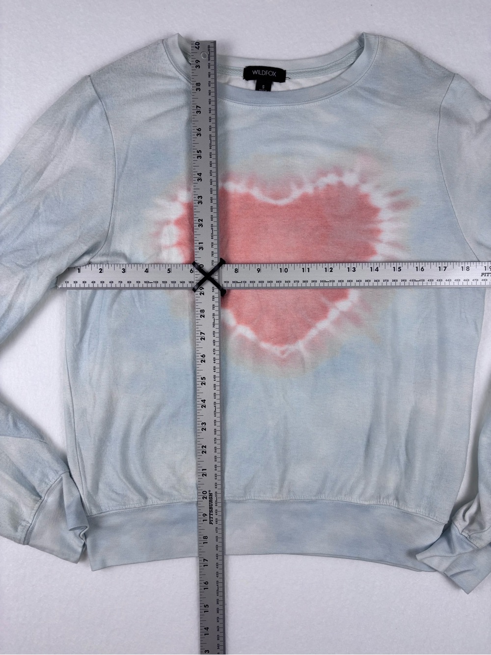 Wildfox Light Blue Tie-Dye Sweatshirt with Coral Heart Women’s Small - Picture 3 of 3